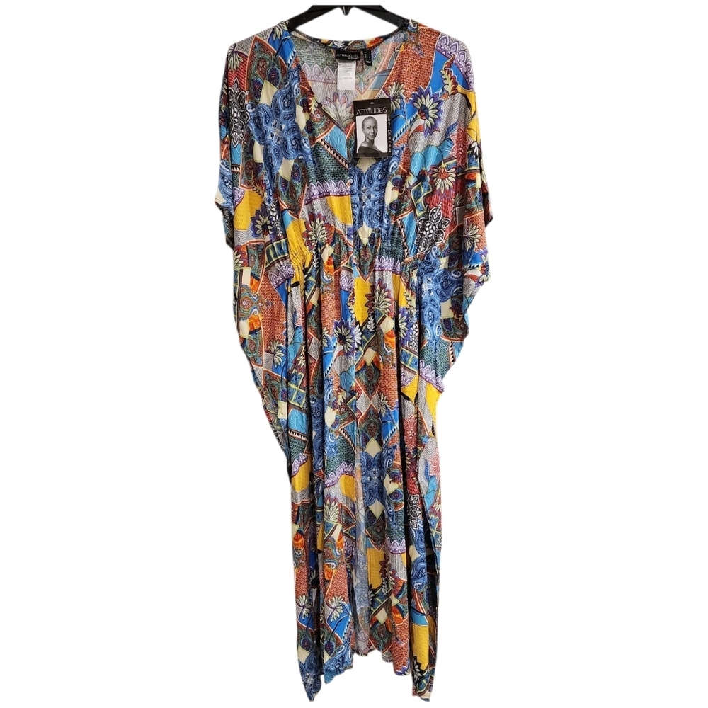 Attitudes By Renee Mumu Maxi Dress Womens Sz S Vibrant Floral Boho Kaftan